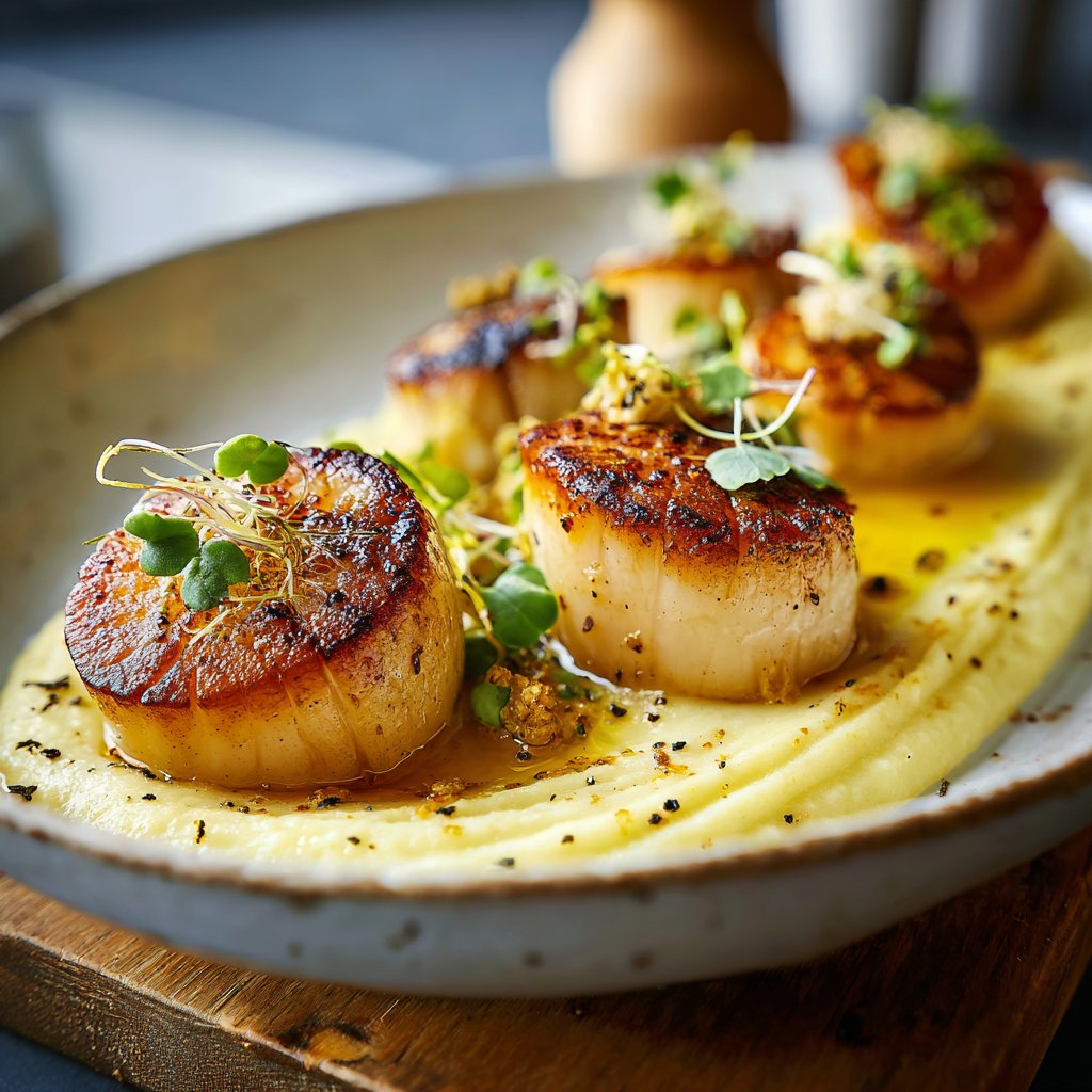 Jakobsmuscheln auf Erbsenpüree