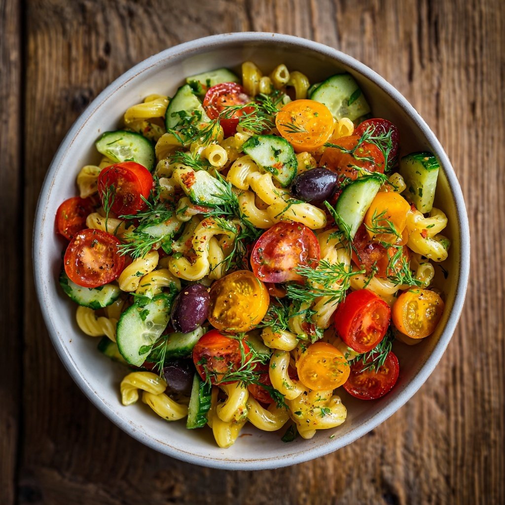 Mediterraner Nudelsalat Mit Gurke Und Dill