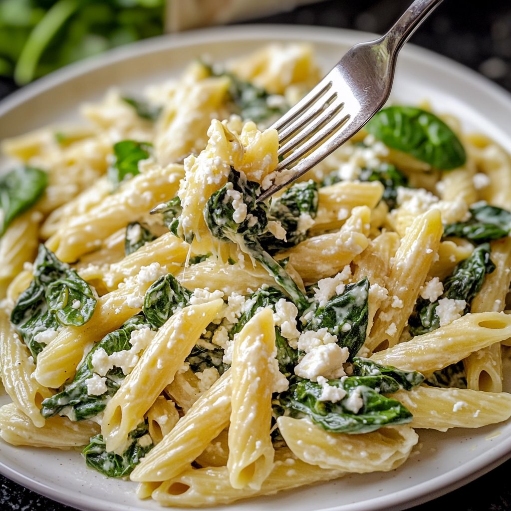 Pasta mit Spinat und Feta