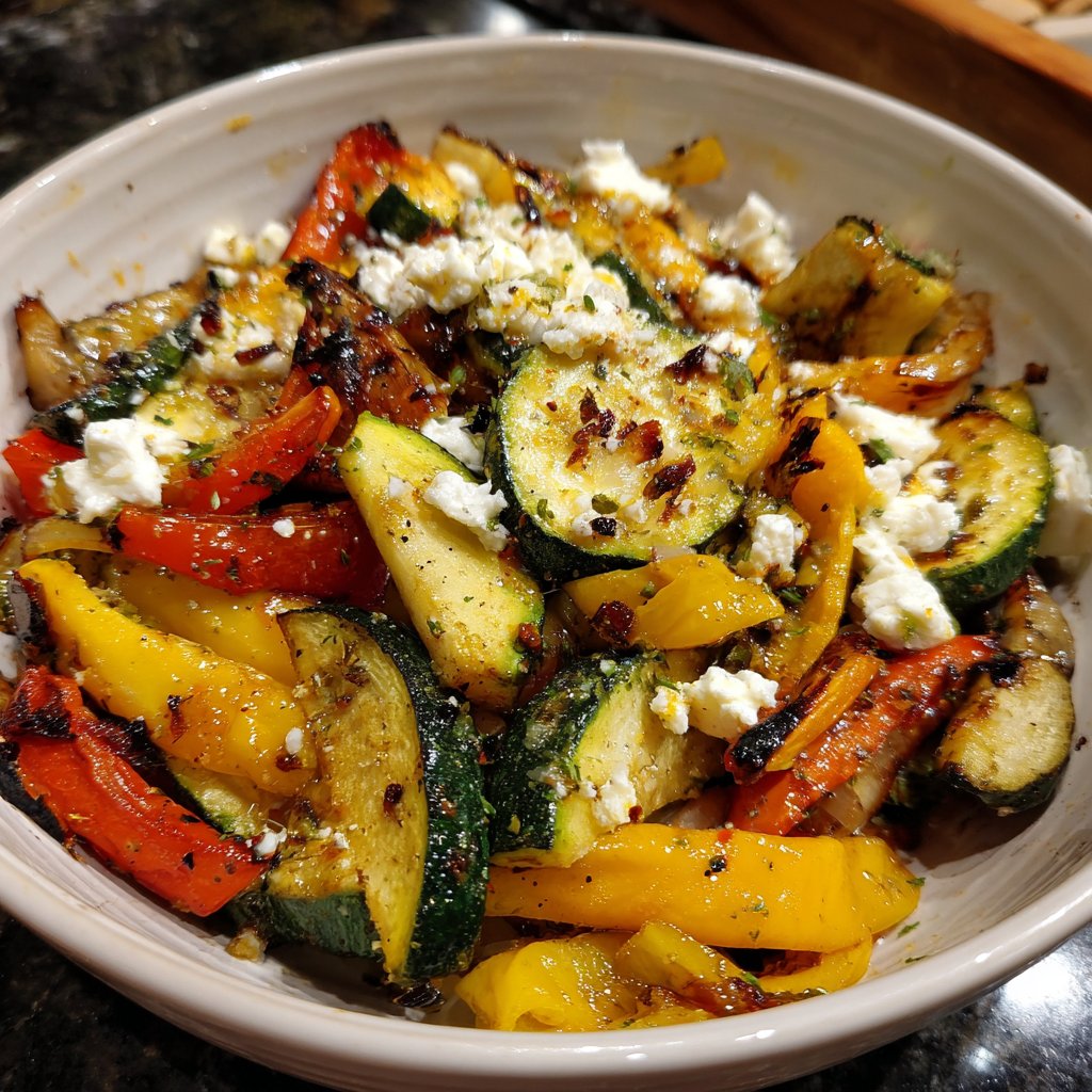 Abendessen mit Ofengemüse und Feta