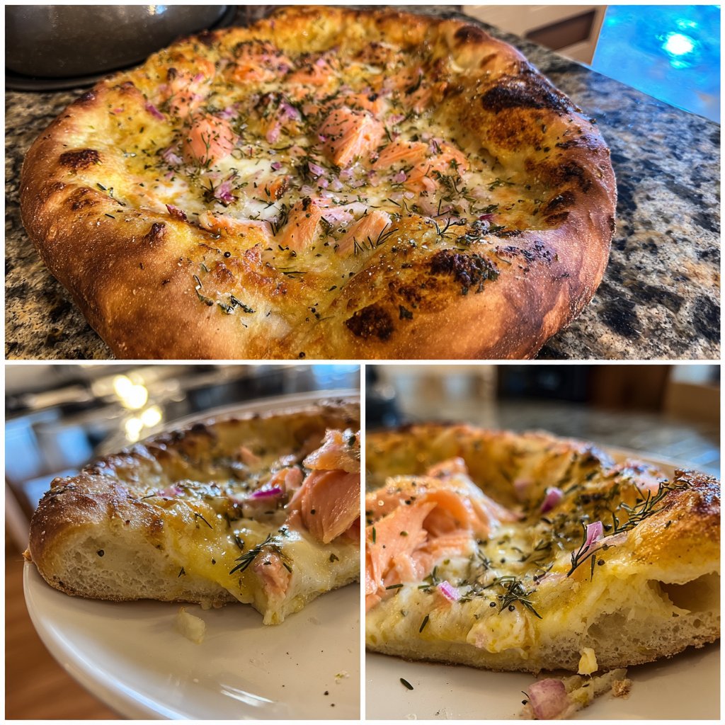 Pizza mit Lachs und rosa Pfeffer