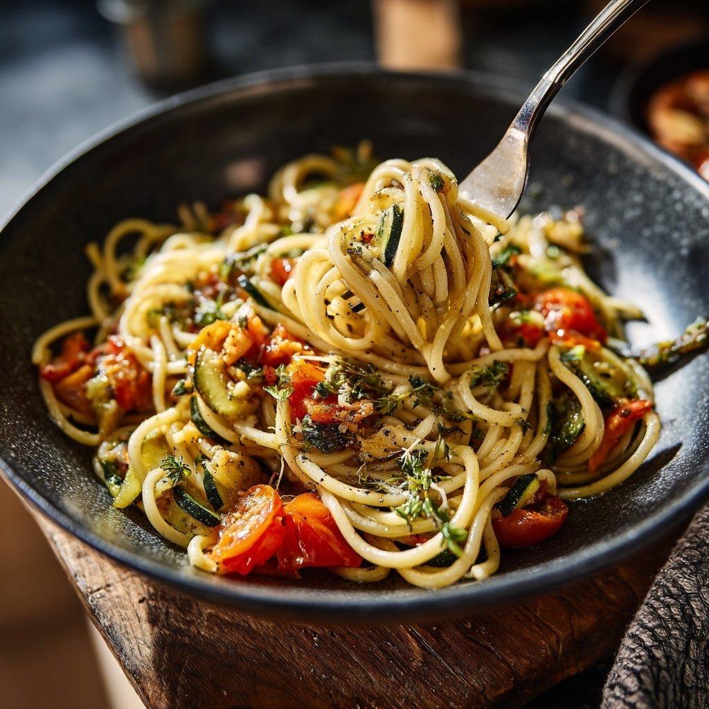 Abendessen mit Pasta und Gemüse